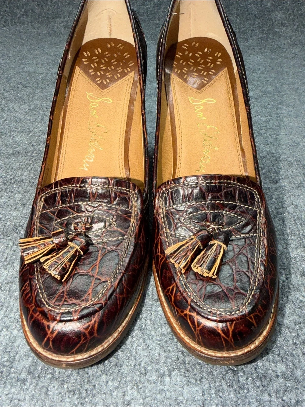 Sam Edelman Brown Croc-Embossed Tassel Loafers